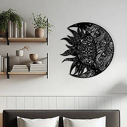 Сучасна картина на стіну в спальню, декоративне панно з дерева "Сонце і Місяць", стиль лофт 20x20 см