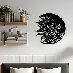 Дерев'яна картина на стіну, декор в кімнату "Місяць і Сонце", стиль мінімалізм 20x20 см
