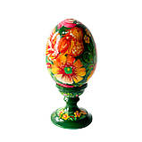 Писанка яйце Петриківський розпис ПТАХ на підставці 9 см великодній декор з дерева Український сувенір, фото 7