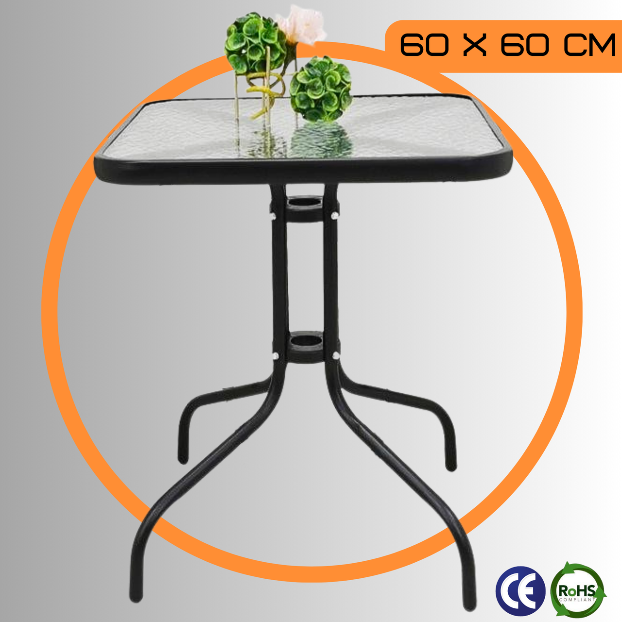 Садовий Стіл Квадратний 60 см Скляний Столик для Дачі Тераси Лоджії Балкона 4Points Monza Чорний