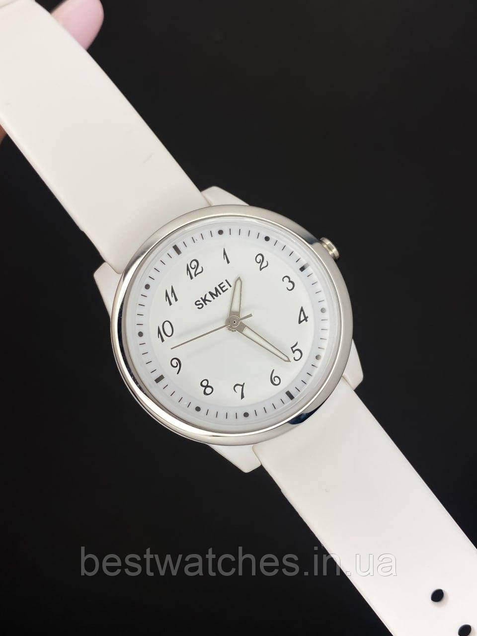 Жіночий наручний кварцовий  білий годинник Skmei 2008WT-AC White Numbers