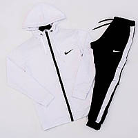 Костюм Nike кофта біла + штани чорні з білими лампасами