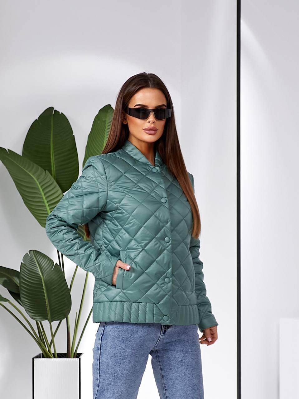 Стегана куртка-БАТАЛ, жіноча  арт. 310 зеленого кольору/тіфані