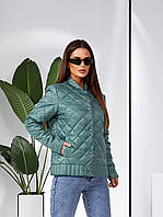 Стеганая куртка-БАТАЛ, женская арт. 310 зеленого цвета/ тифани