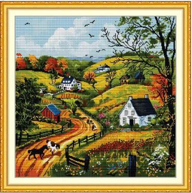 Набір для вишивання за нанесеною на канву схемою "Spring Hills". AIDA 14CT printed 55*55 см