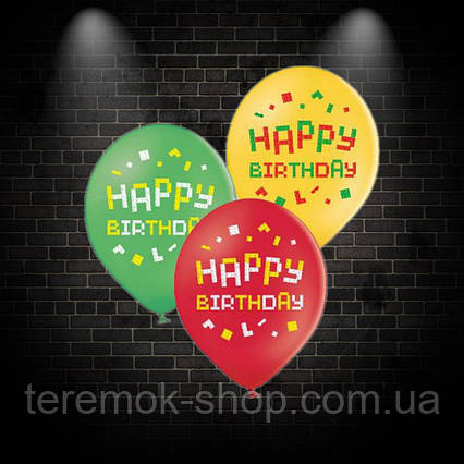 Повітряні кулі з написом Happy birthday набір асорті 30 см 12" 3 шт