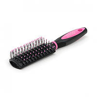 Туннельная щетка для волос с крупными пластиковыми зубцами длина 24 см Черный + розовый DAGG 2052 EX