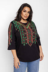 Блуза 3/4 вишиванка жіноча батал 48-56 рр тетріс