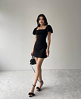 Молодежное стильное женское платье мини со шнуровкой на спине и со сборкой на груди Черный, M-L