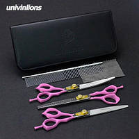 Профессиональные ножницы 7 дюймов для стрижки домашних животных для груминга 440С серебро + розовый Univinlion