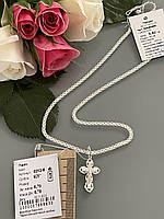 Красивый детский серебряный комплект крепкая цепочка с крестиком