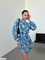 Коротка жіноча сукня вільного фасону трапеція А-силуету під пояс з легкого софту розміри 42-48
