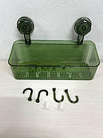 Навесная полка компактная для ванной комнаты на присоске | Удобный органайзер для ванной | Наличие крючков