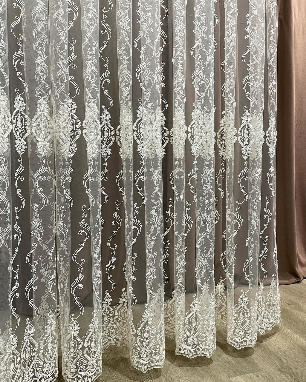 Тюль 6.50 м х 2.60 молочна вишивка фатін, фото 1