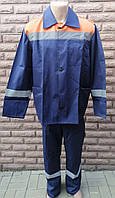 Костюм робочий синій з оранжевим, зі світловідбиваючою смугою (куртка + штани) р.48-50 3/4