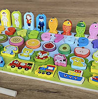 Дерев`яна логічна дошка 7в1 4FUN Game Club Wood магнітна риболовля сортери цифри кольори фрукти професії транспорт професії, фото 2