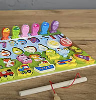 Дерев`яна логічна дошка 7в1 4FUN Game Club Wood магнітна риболовля сортери цифри кольори фрукти професії транспорт професії, фото 5