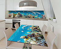 Наклейка 3Д вінілова на стіл Zatarga «Добрі дельфіни» 650х1200 мм для будинків, квартир, столо NX, код: 6443581