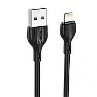 Дата-кабель USB XO NB200 2.1A Quick Charge Lightning 1m прогумований black