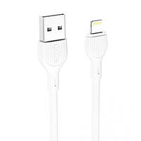 Дата-кабель USB XO NB200 2.1A Quick Charge Lightning 1m прогумований white
