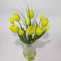 Букет штучних тюльпанів 11 шт. Жовті 45см. Латекс, силікон, гума. Гарна якість.