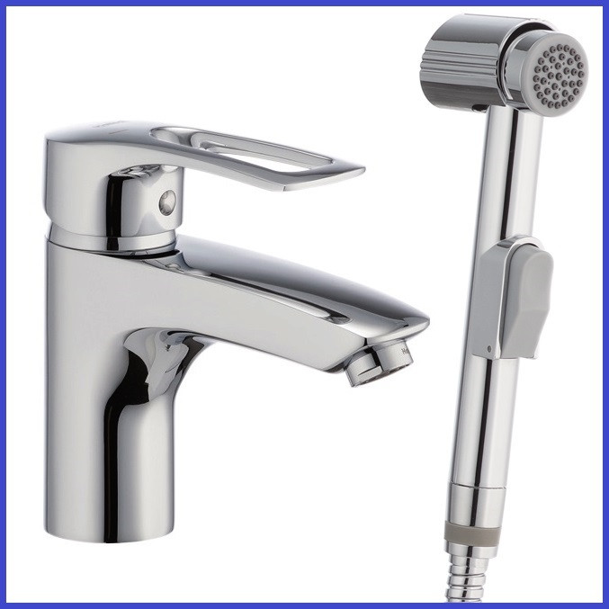 Змішувач для умивальника з гігієнічною лійкою стоп-лійкою Haiba GERMES 001SH, фото 1