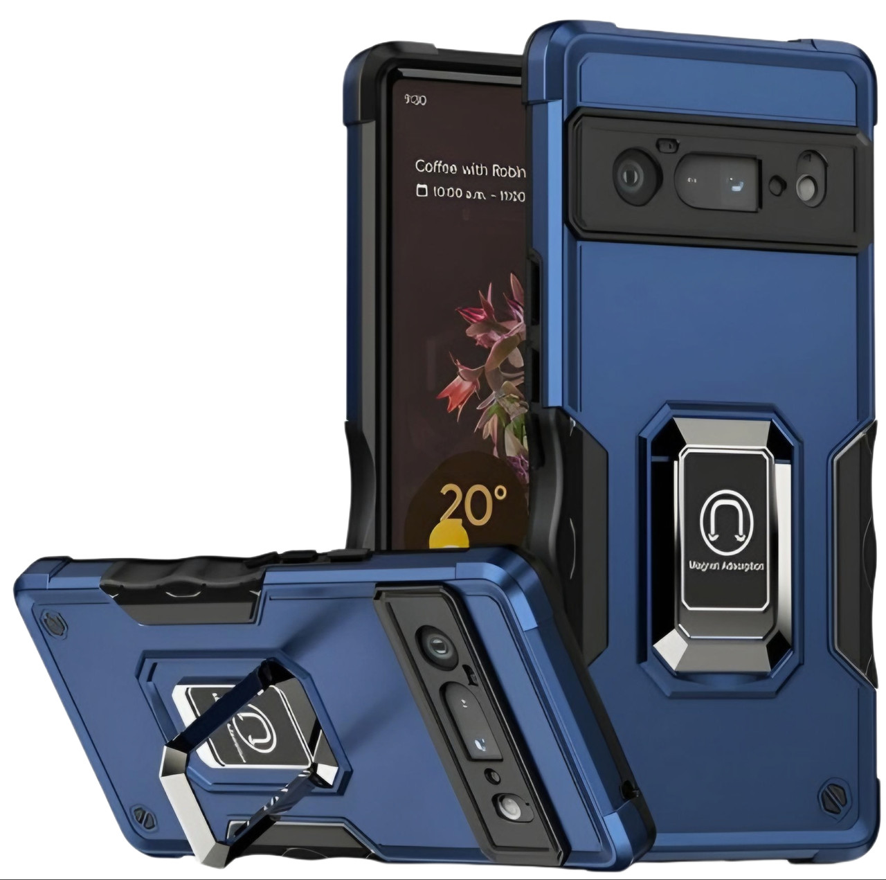 Протиударний чохол для Pixel 6 Pro синій із кільцем підставкою