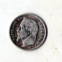 Імперія Франція 1 франк 1866 рік срібло король Наполеон III №1602
