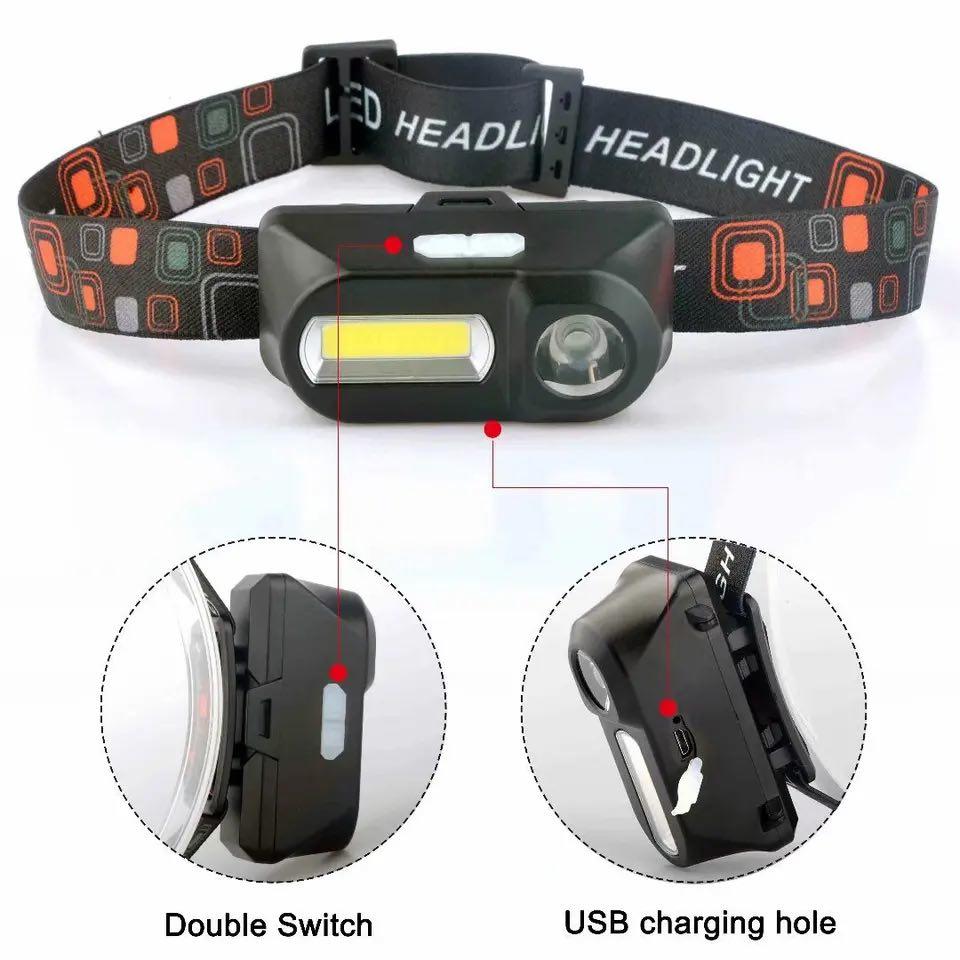 Ліхтарик налобний світлодіодний Double Light Source Headlight XPE + COB на акумуляторі з USB-зарядкою