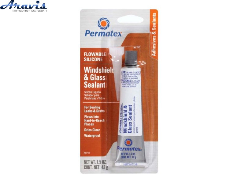 Клей для скла та фар прозорий 42g Permatex 81730 силікон, текучий, анти-теч