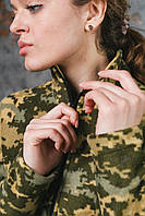Штурмовая пискельная женская флисовая кофта со вставками под шевроны, демисезонная флиска зсу на змейке Пиксель, M