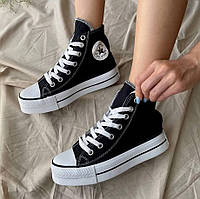 Жіночі високі кеди на платформі Converse all Star black white конверс