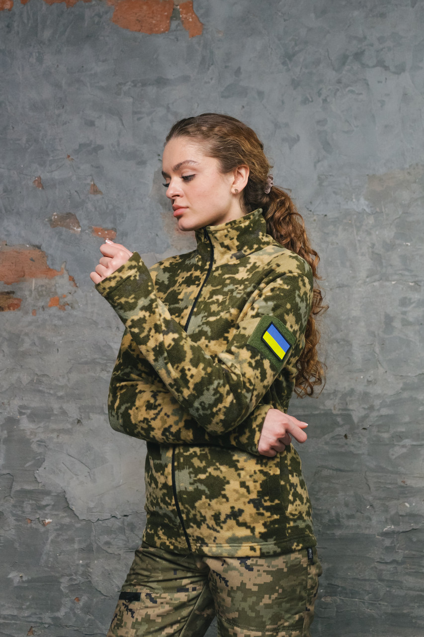 Військова тепла жіноча флісовка піксель на блискавці, статутна армійська флісова кофта для жінок