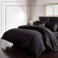 Постельное белье BLACK Premium Сатин комплект для дома со скидкой однотонное черного цвета Семейный на резинке