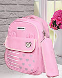 Шкільний рюкзак ортопедичний з пеналом для дівчинки 1 2 3 клас 7-8-9 років, портфель в шоклу пудра (світло-рожевий), фото 3