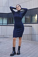 Платье VOLGINA меди с рельефами и швами L темно-синее (70240748) 001017L UL, код: 8211589