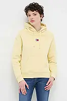 Urbanshop com ua Бавовняна кофта Tommy Jeans жіноча колір жовтий з капюшоном з аплікацією РОЗМІРИ ЗАПИТУЙТЕ