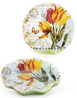 Набор Bona 6 стеклянных тарелок Букет тюльпанов диаметр 25см обеденные тарелки DP40048 DH, код: 7426209