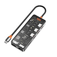 USB-хаб WIWU CB011 Cyber Hub 11 in 1 (Type C to USB3.0*3+USB2.0+SD/TF+HDMI+RJ45+VGA+PD+Audio) Space Gray