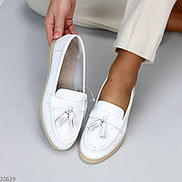 Стильные женские белые лоферы из натуральной кожи, шикарные удобные кожаные туфли белого цвета
