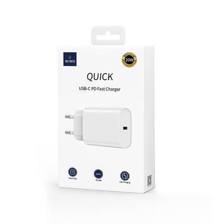 МЗП WIWU Wi-U001 Type C 20W PD fast charger EU Plug White, фото 2