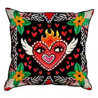 Інтер'єрна подушка з мішковини з серцем, декоративна диванна подушка з принтом, 45х45 см