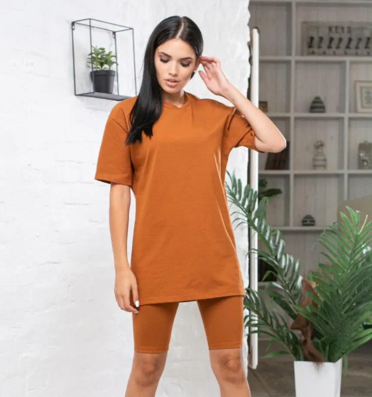 Літній костюм жіночий шорти та футболка коричневий літній спортивний костюм з шортами велосипедами на літо розмір 40-42 44-46, фото 1