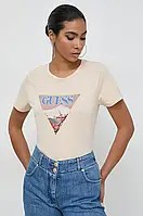 Urbanshop com ua Бавовняна футболка Guess жіночий колір бежевий РОЗМІРИ ЗАПИТУЙТЕ