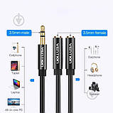 Кабель Vention 3.5mm Male to 2*3.5mm Female Stereo Splitter Cable 0.3M Black ABS Type (BBSBY), фото 3