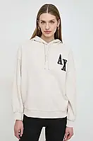 Urbanshop com ua Кофта Armani Exchange жіноча колір бежевий з капюшоном з аплікацією РОЗМІРИ ЗАПИТУЙТЕ