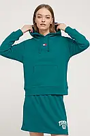 Urbanshop com ua Бавовняна кофта Tommy Jeans жіноча колір зелений з капюшоном з аплікацією РОЗМІРИ ЗАПИТУЙТЕ