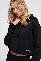 Urbanshop com ua Бавовняна кофта Guess жіноча колір чорний з капюшоном однотонна РОЗМІРИ ЗАПИТУЙТЕ