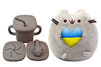 М'яка іграшка Pusheen cat ST із серцем і Поїльник-непроливайка ведмедик силіконовий Какао (n-10 PZ, код: 8298243