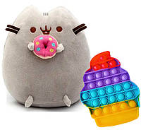 Мягкая игрушка ST кот c Пончиком Пушин кэт 23 х 25 см Серый и Pop it мороженое Разноцветный ( PZ, код: 8315235